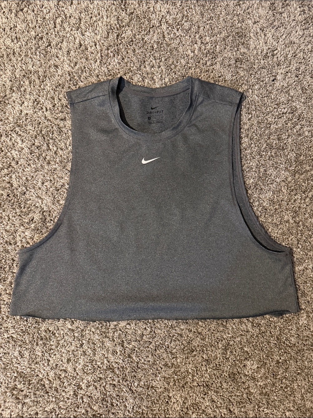 Nike Gray Cropped Dri-FIT Muscle Tank with White Swoosh